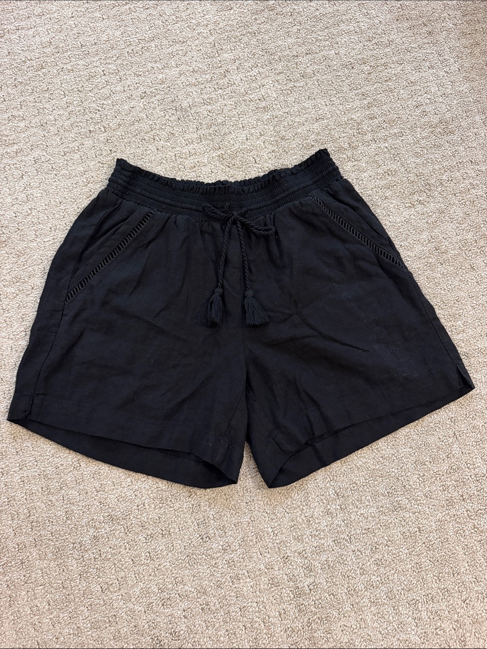 Briggs New York Black Linen Blend Pull On Drawstring Shorts - Medium Preppy